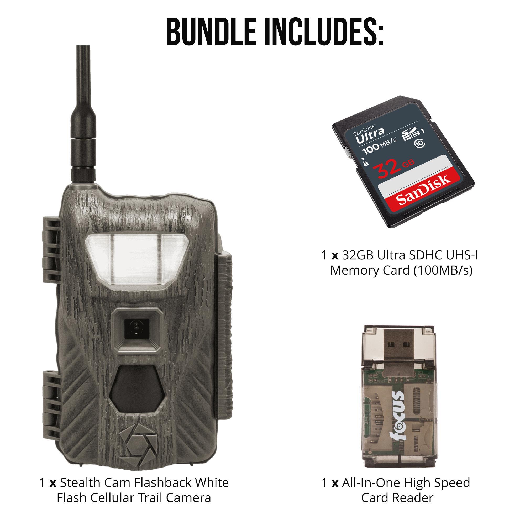 Stealth Cam Flashback 40MP White Flash Cellular Trail Camera with 32GB Memory Cards and Card Reader