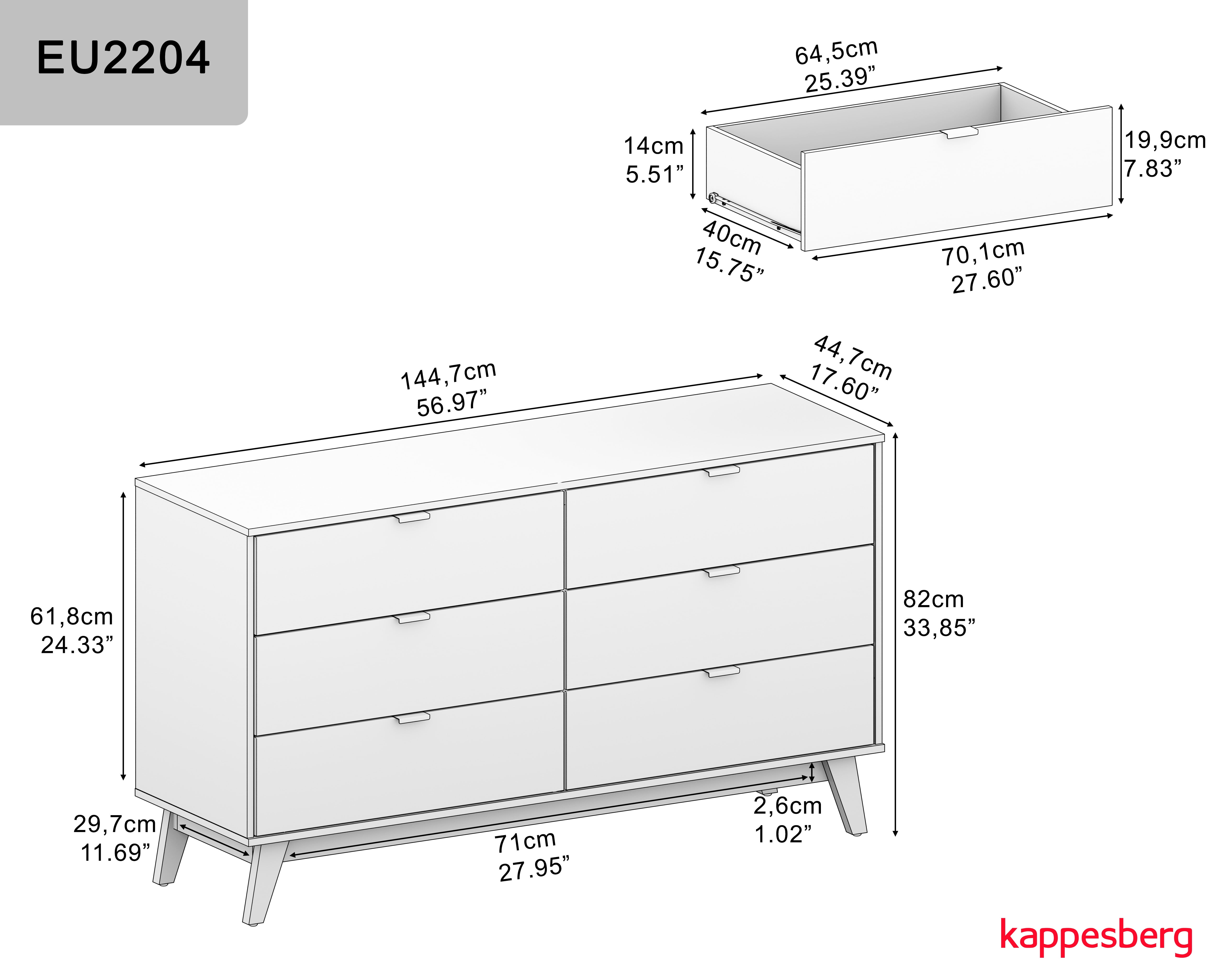 Kappesberg Hanford 57"W Modern 3-Piece Bedroom Set – Brown/Black Finish - for Adults and Teens