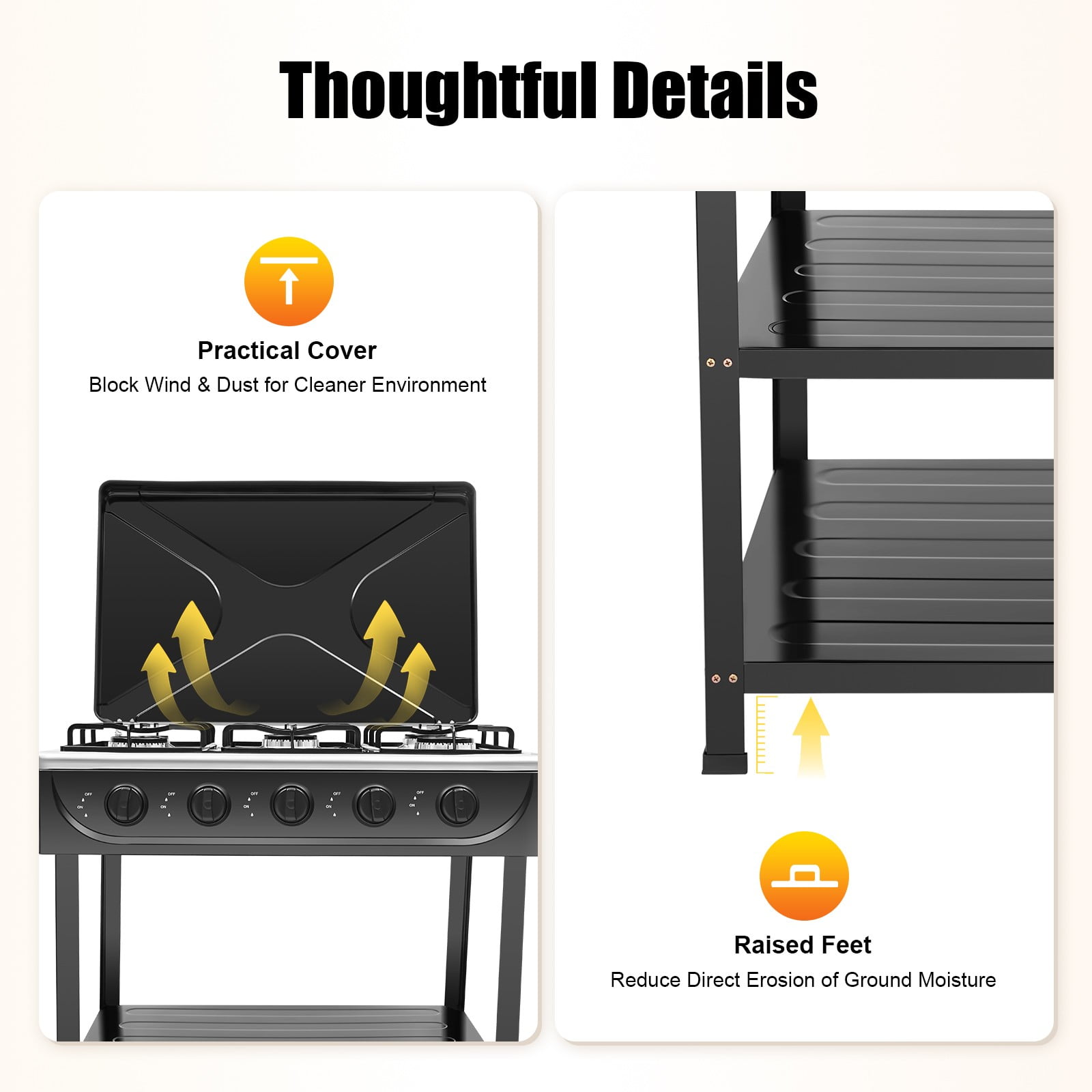 5 Burner Natural Gas Stove, Portable Outdoor Stove with Removable Bracket, 2.5KW Iron Gas Cooker, Fast Heat Camping Stove with Support Leg for Camping Picnic Home RV Cooking (Black)