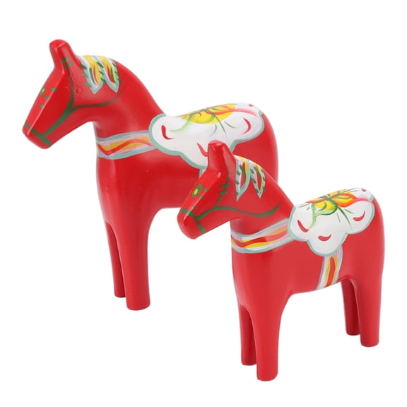 Yajisi 2-Piece Swedish Dala Horse Statues, Hand-Painted Wooden Figurines for Home Decor - 9.3x9.1x4.3 & 7.3x4.3x1.6 Inches