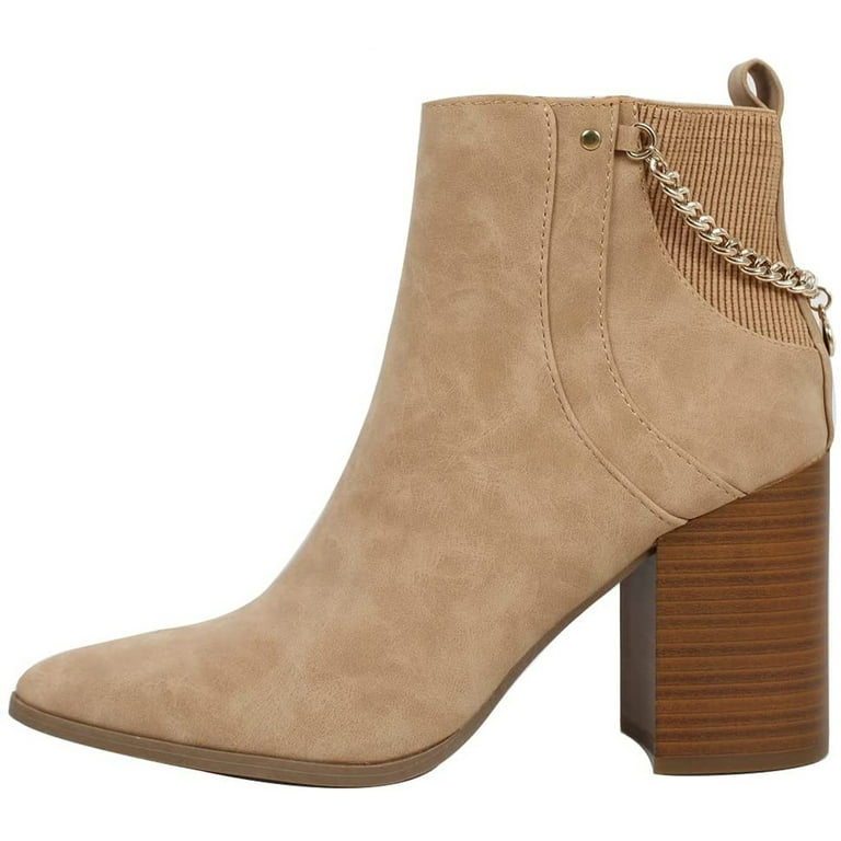 Soda Women Ankle Boots Elastic Side Zipper Zip-Up Chain Booties