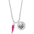 thumbnail image 1 of Delight Jewelry Silvertone Hot Pink Lightning Bolt Silvertone Script Initial Disc - W - Charm Necklace, 20"+3", 1 of 4
