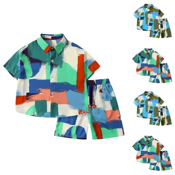 Bovxnpu Boys Girls 2 Piece Outfits, Boy Short Set Cute Shirt Shorts, Kids Short Sleeve Graphic Solid Thin Shirt Casual Children's Short Sleeved Shirt Pants 5 Years