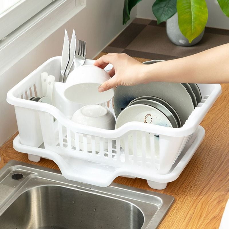 Dish Drying Kitchen Utensils Drainer Rack with Drain Board Countertop Dinnerware Plates Bowls Chopsticks Spoons Organizer