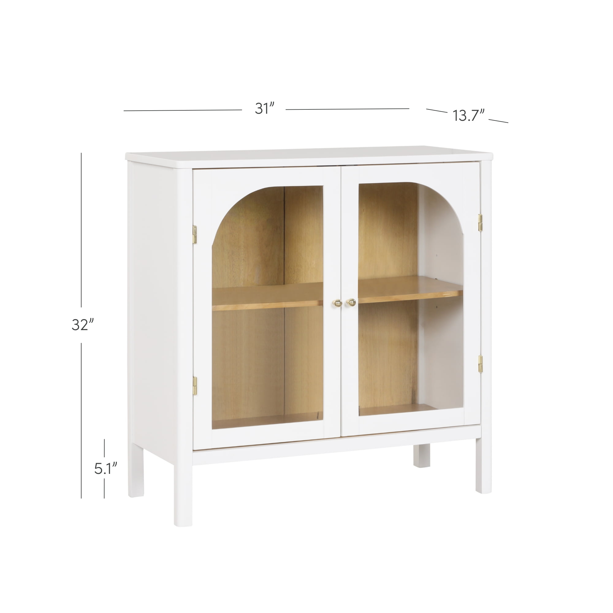 Nathan James Mason Free Standing Accent Sideboard Buffet, Credenza with Glass Doors and Adjustable Shelf in White Wood for Dining Room, Entryway and Living Room, Clear Glass/White/Light Oak