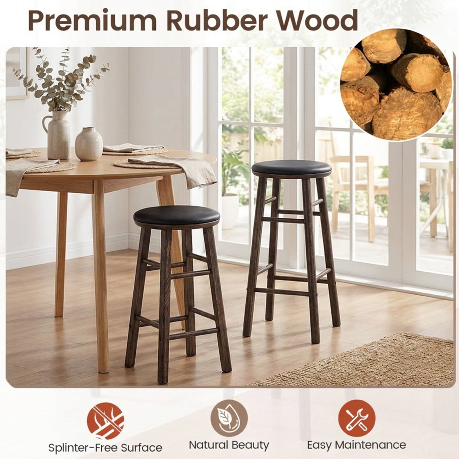 Furnibear 29" Swivel Bar Stools Set of 2 with Footrests & Crossbars for Kitchen Island Counter Bar Pub Dining Home, Gray