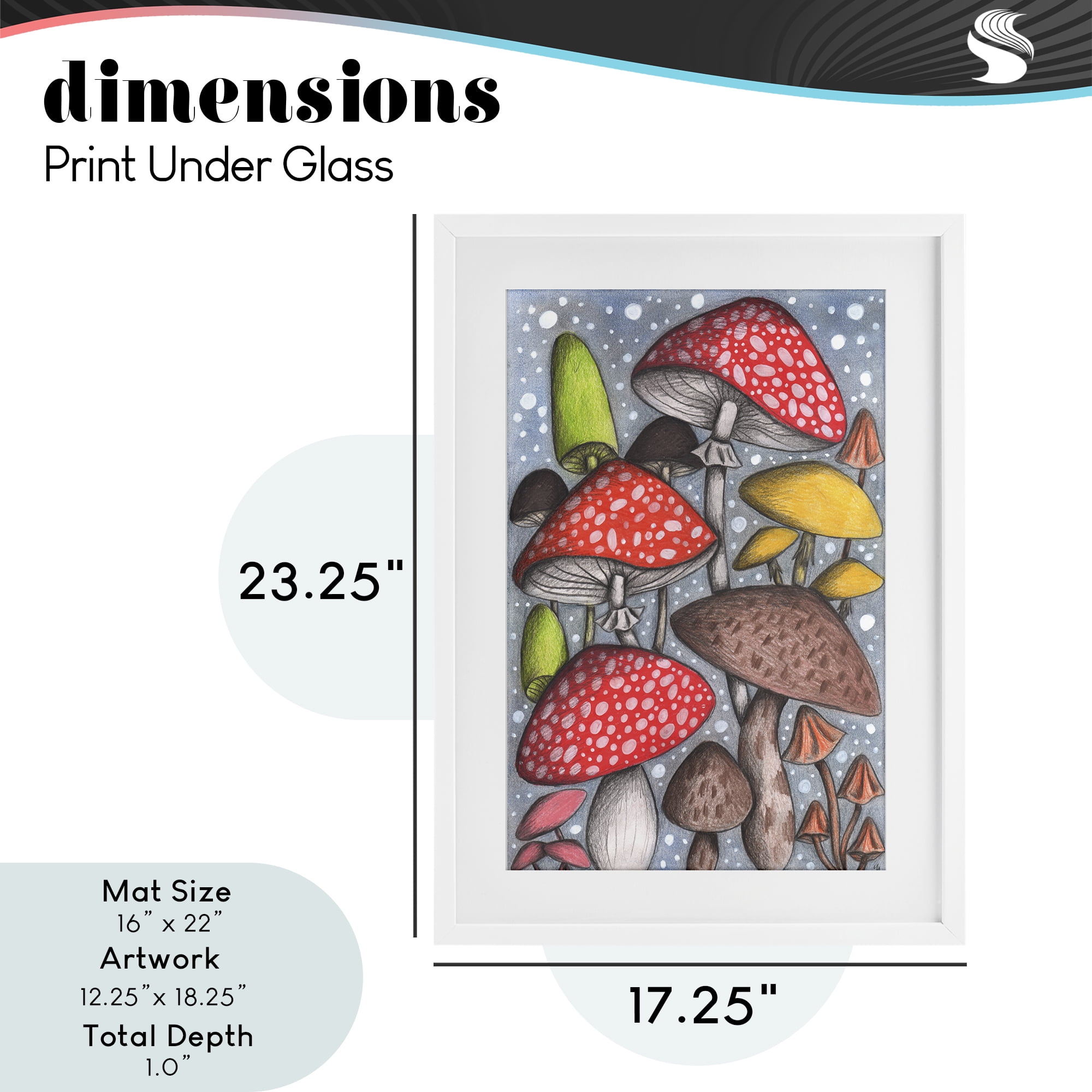 Sketched Magical Mushrooms White Framed Print Under Glass, design by Cecilia Battaini