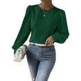 thumbnail image 2 of Women'S Long Sleeve Scoop Neck Pleated Front Fitted Blouse Tops Dark Green M, 2 of 9