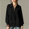 thumbnail image 2 of Women Collared Quarter Zip Sweatshirt Sevevn Long Sleeve Side Pocket Loose Fit Solid Casual Pullover Tops, 2 of 7