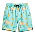 thumbnail image 4 of Rggeeun Toddler Boys Swimsuit Set Cartoon Dinosaur & Fruit and Coconut Tree Print Elastic Waist Double Layer with Adjustable Tie Trunks for Summer Holiday Beach Delicate Swimwear,Green,11-12 Years, 4 of 4
