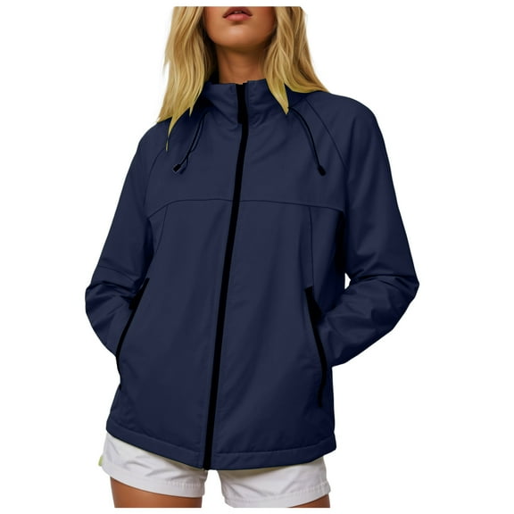 YDFCWXW Waterproof Rain Jacket Women Lightweight Raincoat for Women Packable Hooded Windbreaker for Outdoor Travel Hiking Dark Blue, 4XL