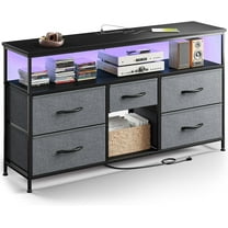 CZMJY TV Stand Dresser with LED Lights & Power Outlets, Entertainment Center for 50" Inch TV, 5 Drawers TV Stand for Bedroom Dresser with Shelves for Living Room, Sturdy Metal Frame, Grey