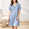 thumbnail image 4 of ZyeKqe Nightgown with Bulit in Bras for Women Lace V Neck Short Sleeve Tie Front Casual Comfy Loungewear Mini Dress, 4 of 7