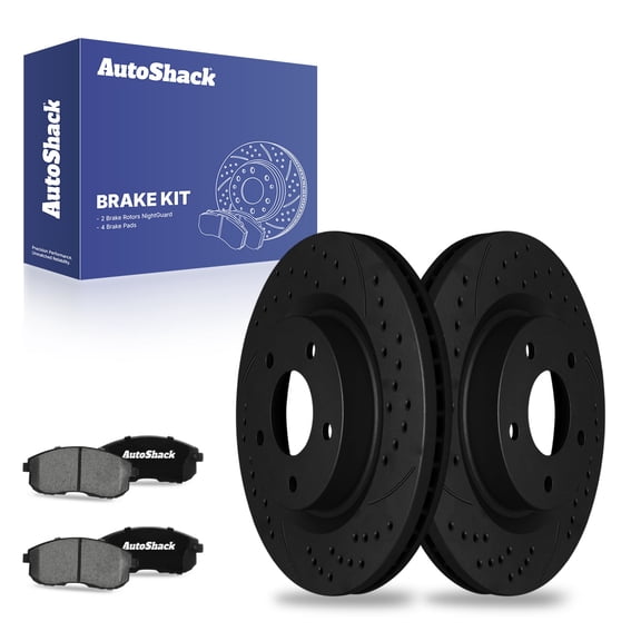 AutoShack 11.65" (295.8 mm) Front Vented Drilled & Slotted Brake Rotors E-Coated   Ceramic Brake Pads | Replacement for 2007-2013 Nissan Altima | Black Finish | 6-PC Brake Kit | NightGuard