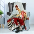 thumbnail image 4 of Pin up Girl Soft Flannel Fleece Blanket, Retro Girl with Polka Dot Patterned Midi Skirt Fixing Classic Red American Car, Cozy Plush for Indoor and Outdoor Use, 50" x 60", Multicolor, by Ambesonne, 4 of 5
