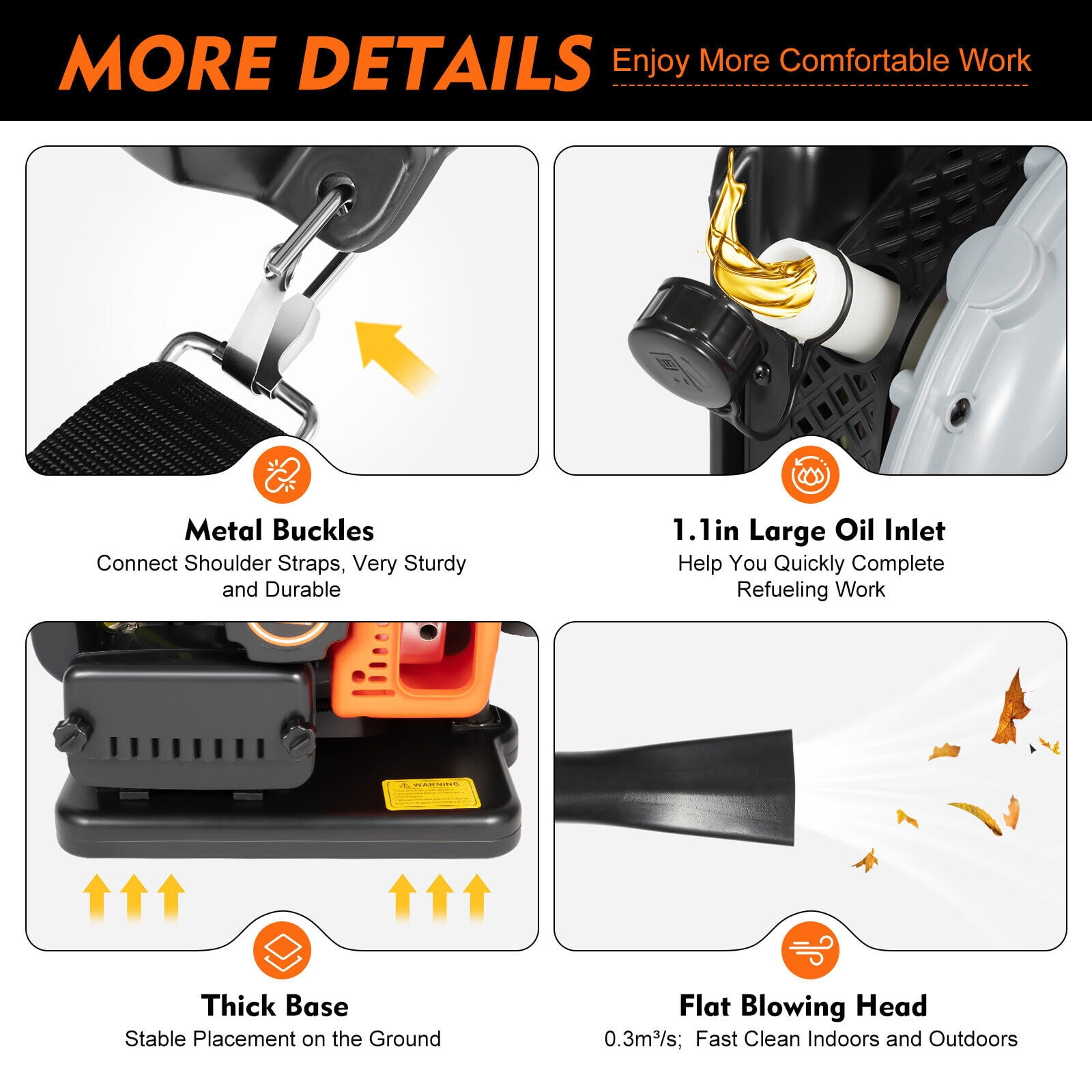 63CC 2-Stroke 2.7KW Backpack Leaf Blower, 6800r/min, Speed Adjustable, 4.3HP Gas Powered Leaf Blower for Commercial Use