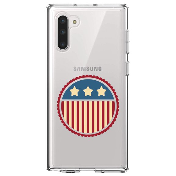 DistinctInk Clear Shockproof Hybrid Case for Samsung Galaxy Note 10 (6.3" Screen) - TPU Bumper Acrylic Back Tempered Glass Screen Protector - USA Seal Flag Red White & Blue