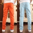 thumbnail image 4 of Pantalones rectos informales de algodón 100 % lisos para niños de 4 a 18 años, con cintura elástica, de alta calidad, 110 a 180, 4 of 5