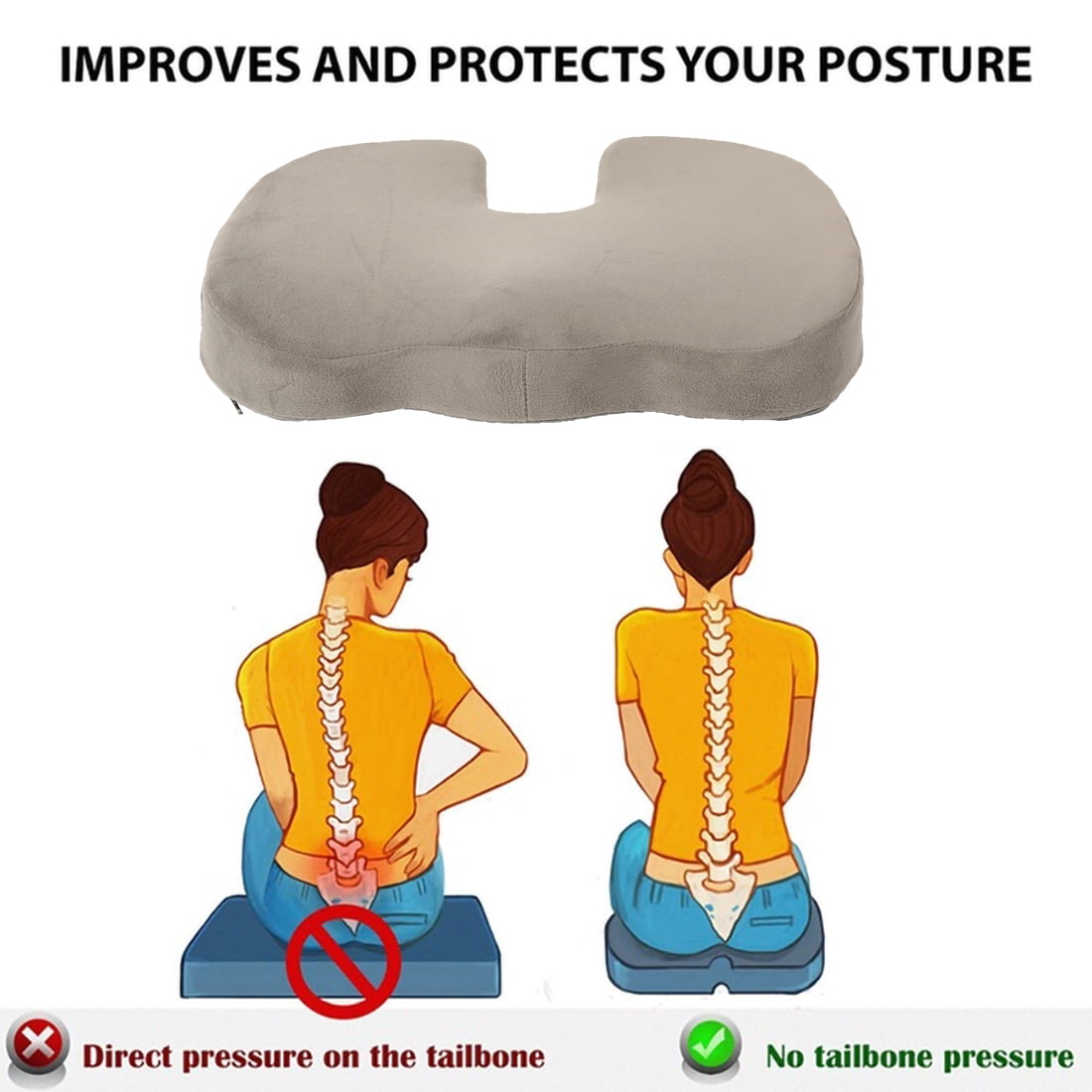 Art3d Gray 18 in. x 14.2 in. Premium Sciatica Back Pain Relief Orthopedic Memory Foam Coccyx Seat Cushion (1-Pack)