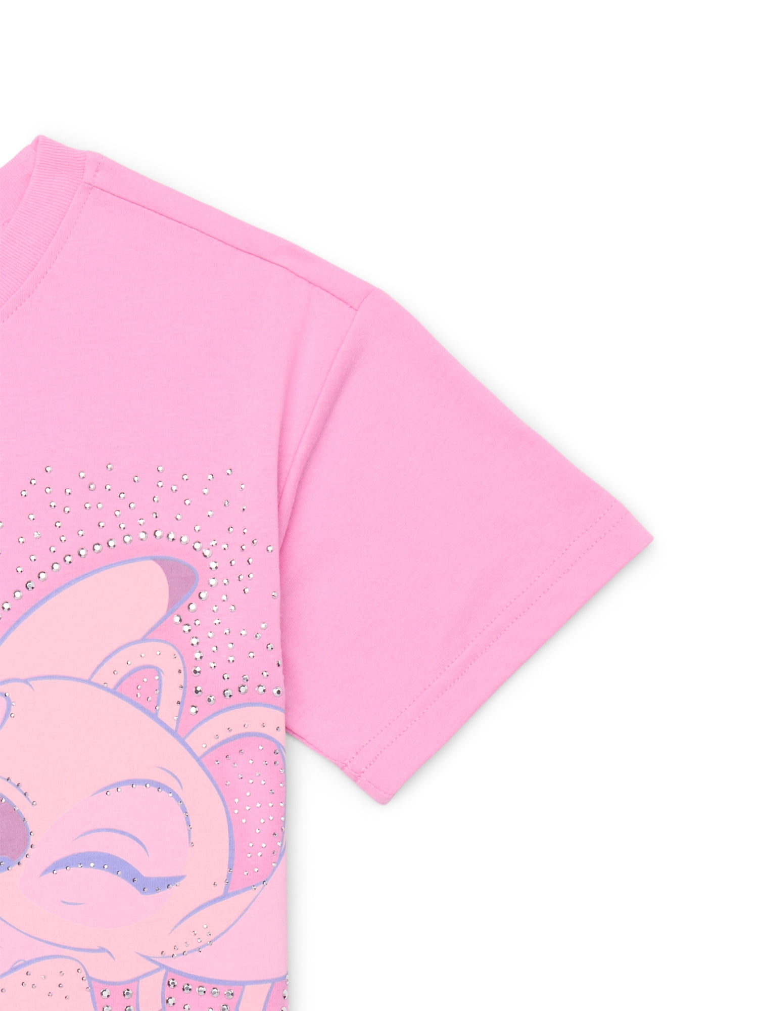 Disney Stitch and Angel Girls Rhinestone Graphic T-Shirt, Sizes 4-16