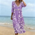 thumbnail image 4 of Edvintorg Womens Floral Dress Plus Size Fashion 3/4 Sleeve V Neck Casual Long Dresses Women’S Clothing S-3XL Purple, 4 of 6