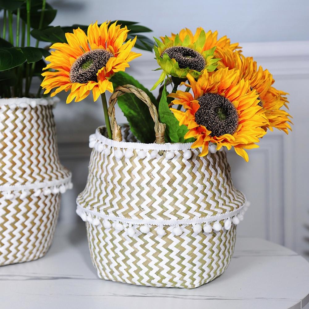 Foldable Seagrass Basket Plant Pot Flower Vase Home Storage Holder Laundry Bag