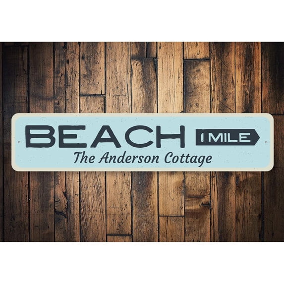 Beach Mileage Arrow Novelty Decor, Metal Wall Sign - 4x18 Inches