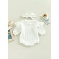 thumbnail image 4 of Franhais Infant Baby Romper Solid Color Knitted Round Neck Long Fly Sleeve Jumpsuits with Headband, 4 of 8