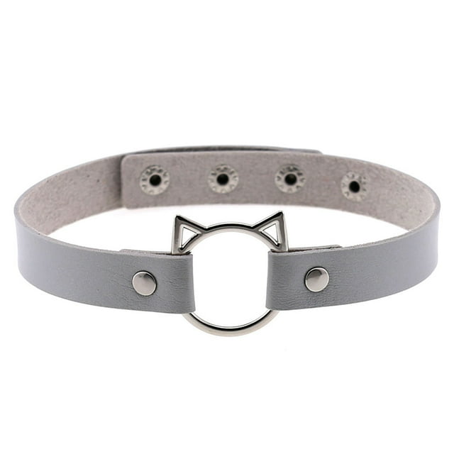 Collier Ras-de-Cou pour Femmes Tête de Chat Ajustable Collier Gothique Ras-de-Cou Faux Cuir