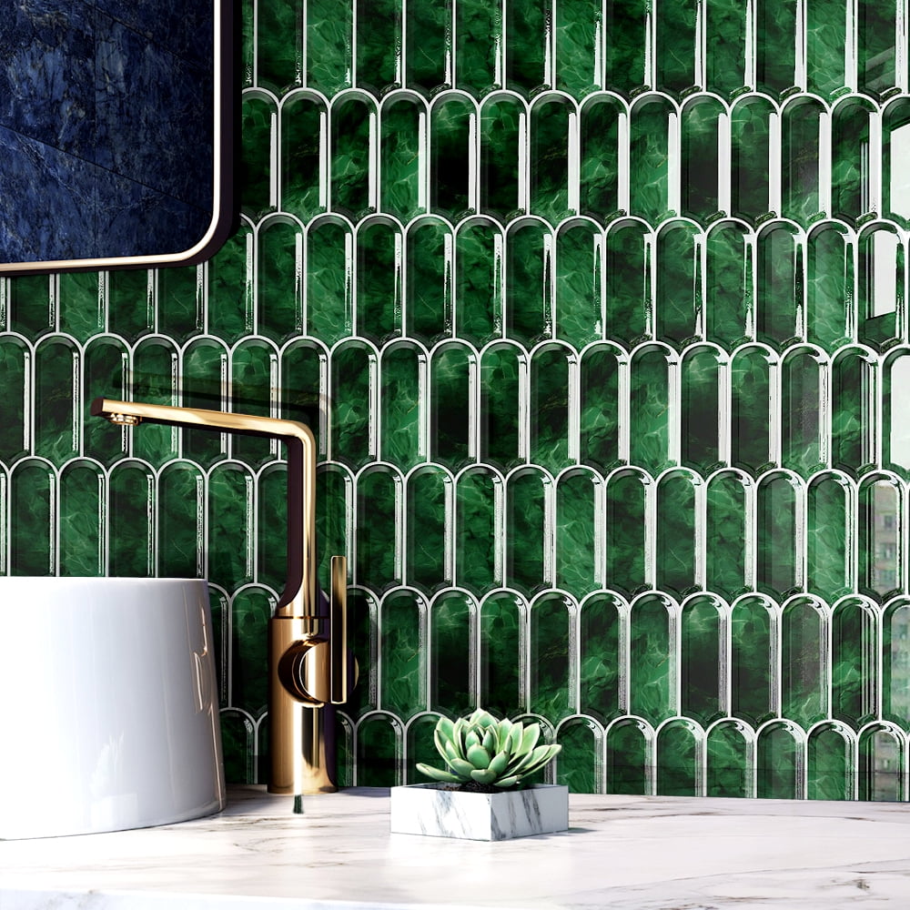 Green Straight Linear Peel and Stick Tile Backsplash 10 Sheets Backsplash Stick on Tiles for Kitchen Waterproof Smooth Wall Backsplash Renter Friendly Tiles for Bathroom Walls 12"x12"