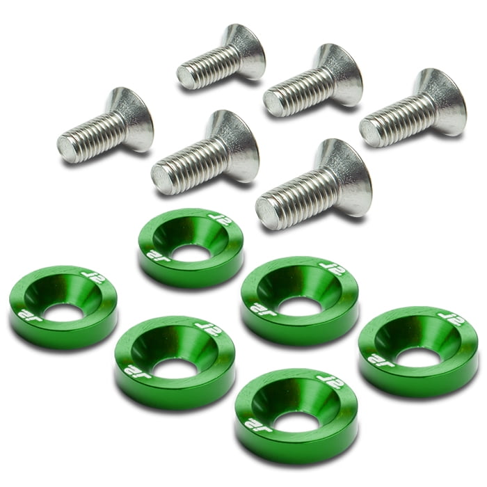 Green Pack of 6 Bolts M8 P1.25 Universal Aluminum Alloy Engine Bay Fender Bumper Dress Up Washers Kit 