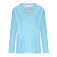 thumbnail image 4 of YUGYXL Long Length Sleeve Womens Tops V Neck Strappy Criss Cross Shirts Solid Color T-Shirt Casual Loose Fit Blouses Blue S, 4 of 5