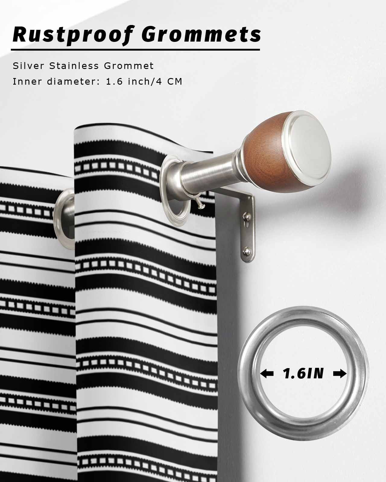nqOlkjepod Outdoor Curtains for Patio Waterproof, Boho Black Stripe Outdoor Privacy Panels Grommet, Abstract Geometric White Minimalist Blackout Outside Curtains for Porch/Cabana 54"x95", 1 Panel