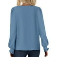 thumbnail image 4 of Yuzhih Women's Puff Long Sleeve Shirts Casual Baggy V Neck Blouses Tops Lightweight Fall Textured Tops, 4 of 6