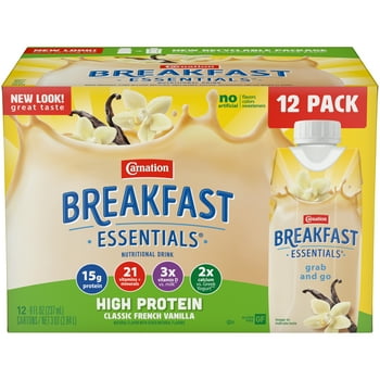 Carnation Breakfast Essentials High Protein tional Drink, Classic French Vanilla, 15 g Protein, 12 - 8 fl oz Cartons