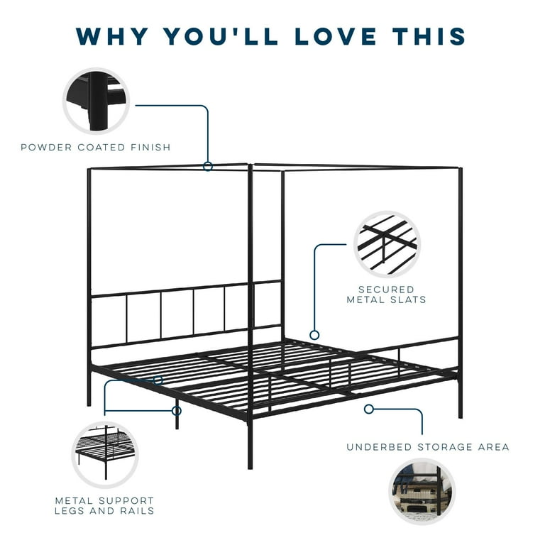 Novogratz Marion Metal Canopy Platform Bed Frame King Black
