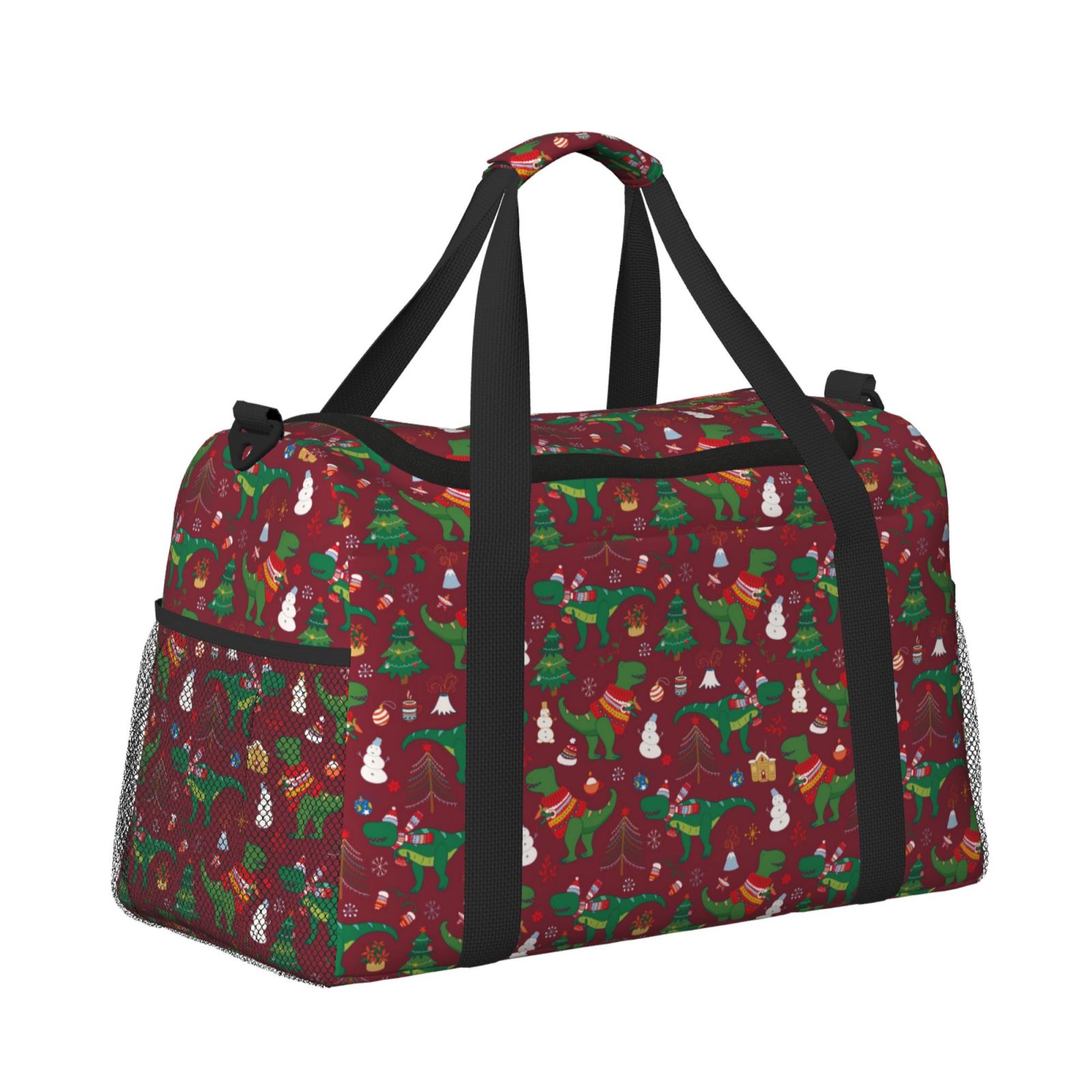 Fuzoiu Dinosaur Christmas Print Travel Duffle Bag,Carry On Tote Bags,Duffel Bag,Sport Gym Bag, Hospital Bag for Labor and Delivery, Overnight Bag,Luggage Bag