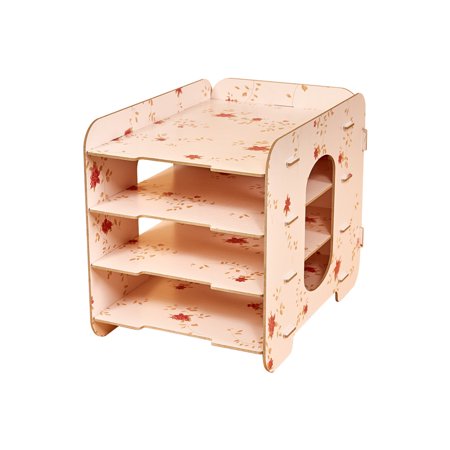 - 4 Compartments Desktop File Organizer Sorter Wood Document Holder Storage Shelf for Office School