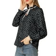 thumbnail image 5 of MODA NOVA Junior's Tie Ruffle Neck Polka Dots Bell Long Sleeves Blouse Black-Polka Dots S, 5 of 6