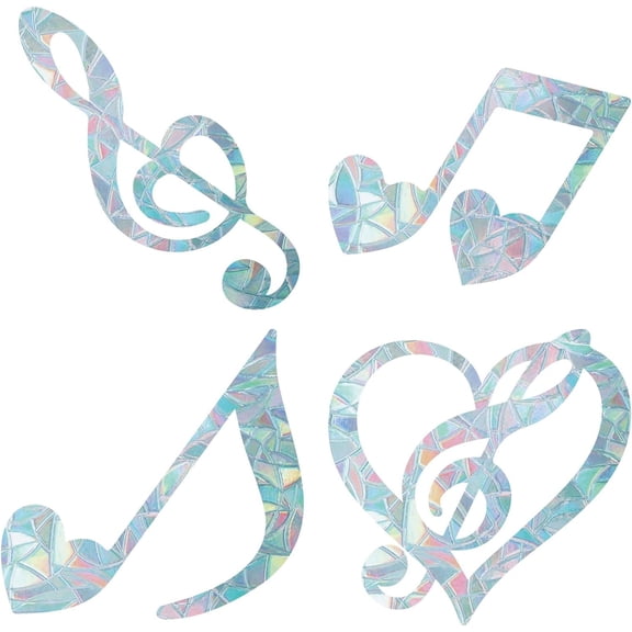 16PCS Music Window Clings Anti Collision Rainbow Window Glass Alert Stickers for Birds Strike Musical Notes Decals Non Adhesive Prismatic Vinyl Film for Sliding Doors Windows Glass DIY