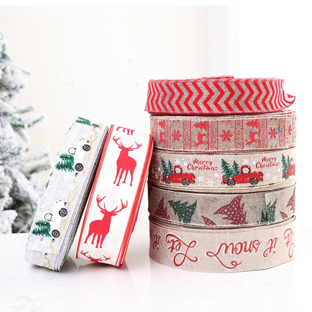 Maoww Christmas Ribbon Gift Wrapping Burlap Fabric Ribbon DIY Linen Xmas Tree Present Packaging Accessory, Type 4, 5m