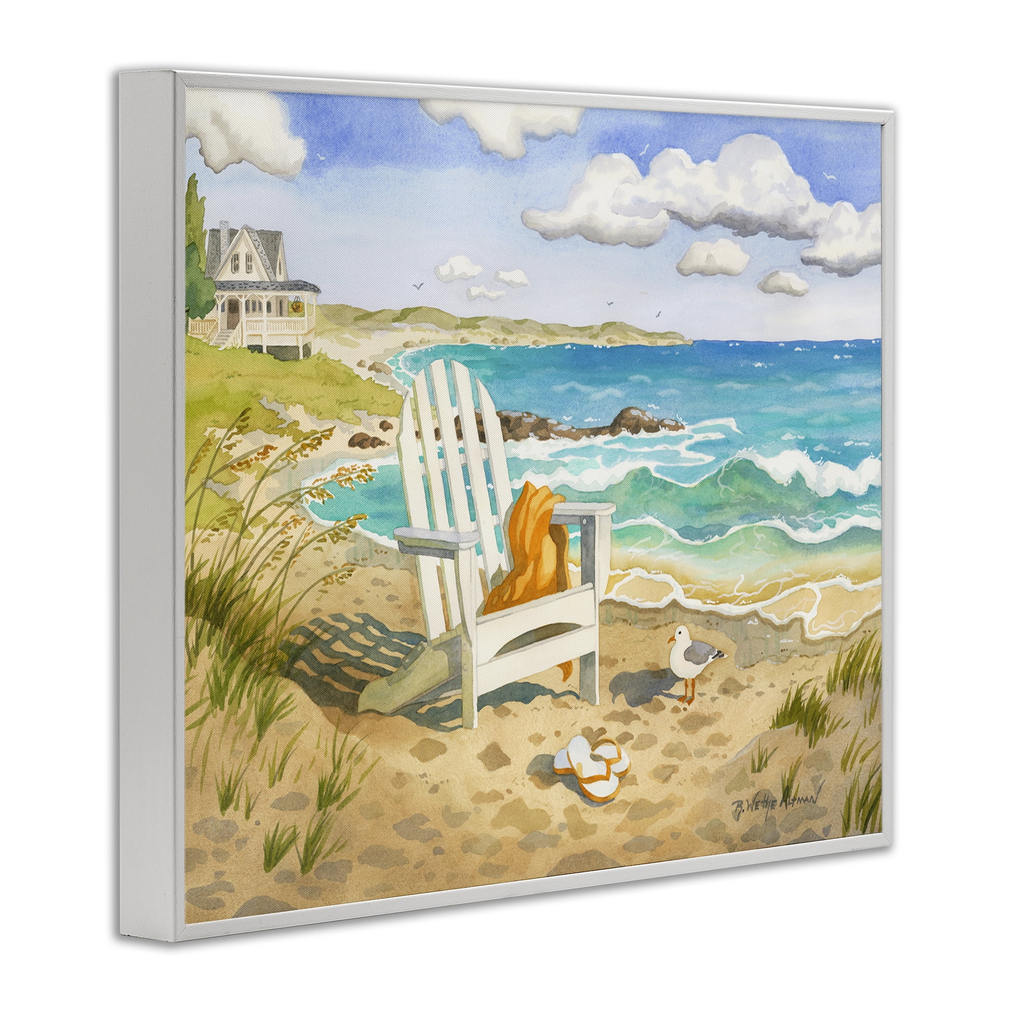 Stupell Industries Waiting For You by Beach White Framed Giclee Art, design by Robin Altman