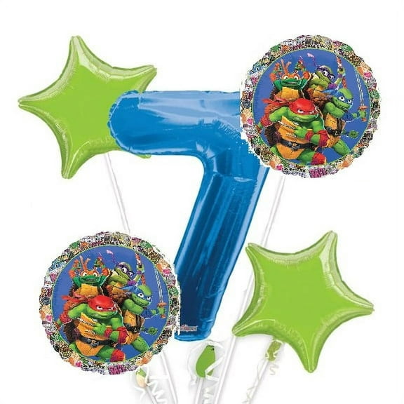 Teenage Mutant Ninja Turtles Balloon Bouquet 7th Birthday 5 pcs - Party Supplies
