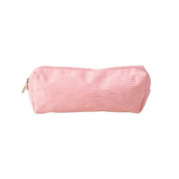 Btomtd Striped Fabric Zipper Pencil Pouch, Multi-Purpose Organizer Bag for Cosmetics and Stationery, Pencil Case for Student Office Daily Use, Pink