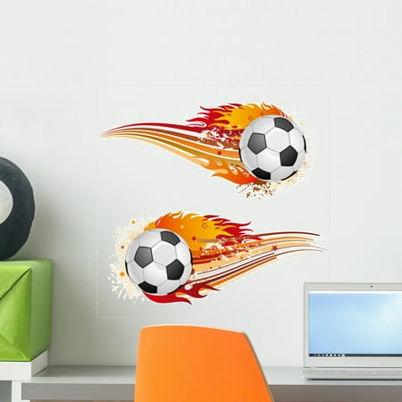 Graphics Tribal Flames Decals - Soccer with Flames Wall Decal by Wallmonkeys Peel and Stick Graphic (18 in H x 18 in W) WM276378