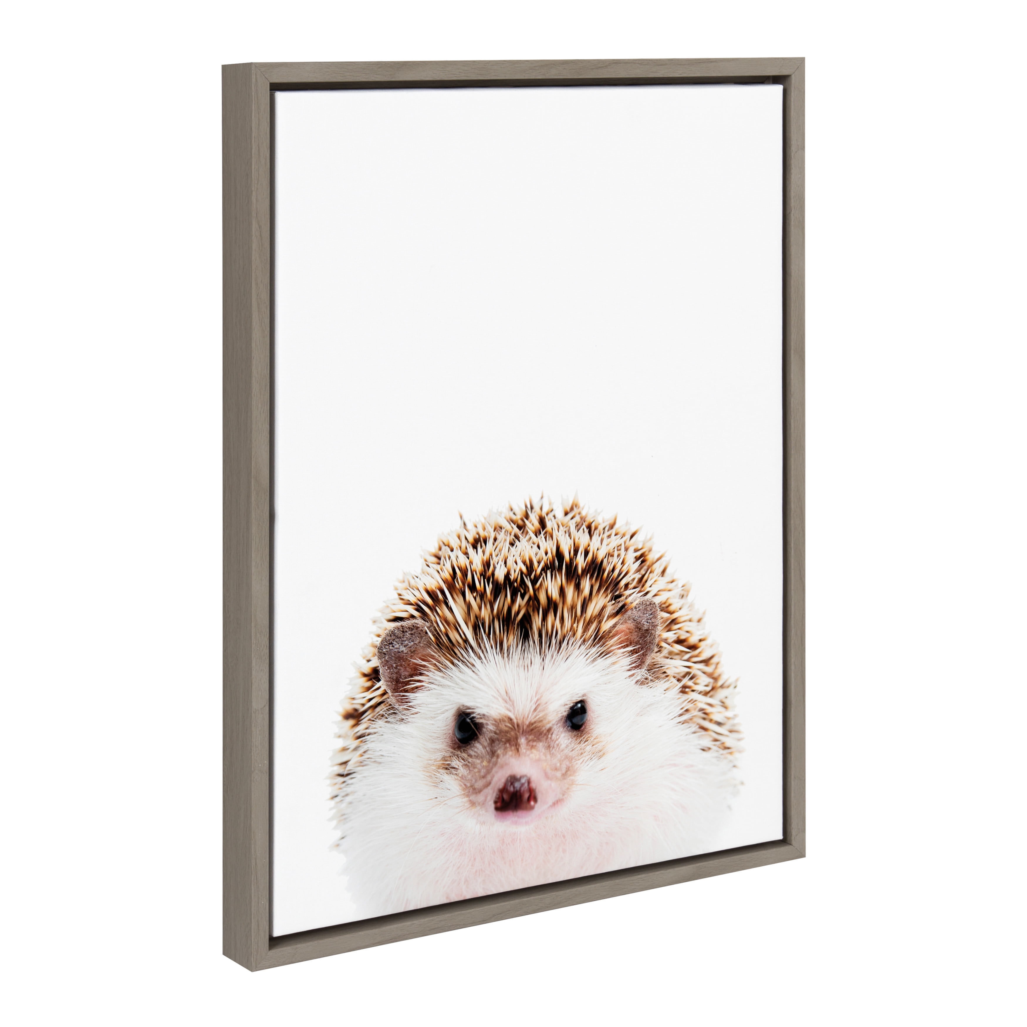 Kate and Laurel Sylvie Hedgehog Animal Print Portrait Framed Canvas Wall Art by Amy Peterson, 18x24 Gray