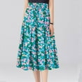 thumbnail image 4 of bbyeadc Green Long Skirts for Women Tiered Elastic High-Waist Maxi Skirt Comfy Drawstring Summer Vacation Skirt Trendy Pleated Bohemian Skirts Women Midi Length, Cyan M, 4 of 7