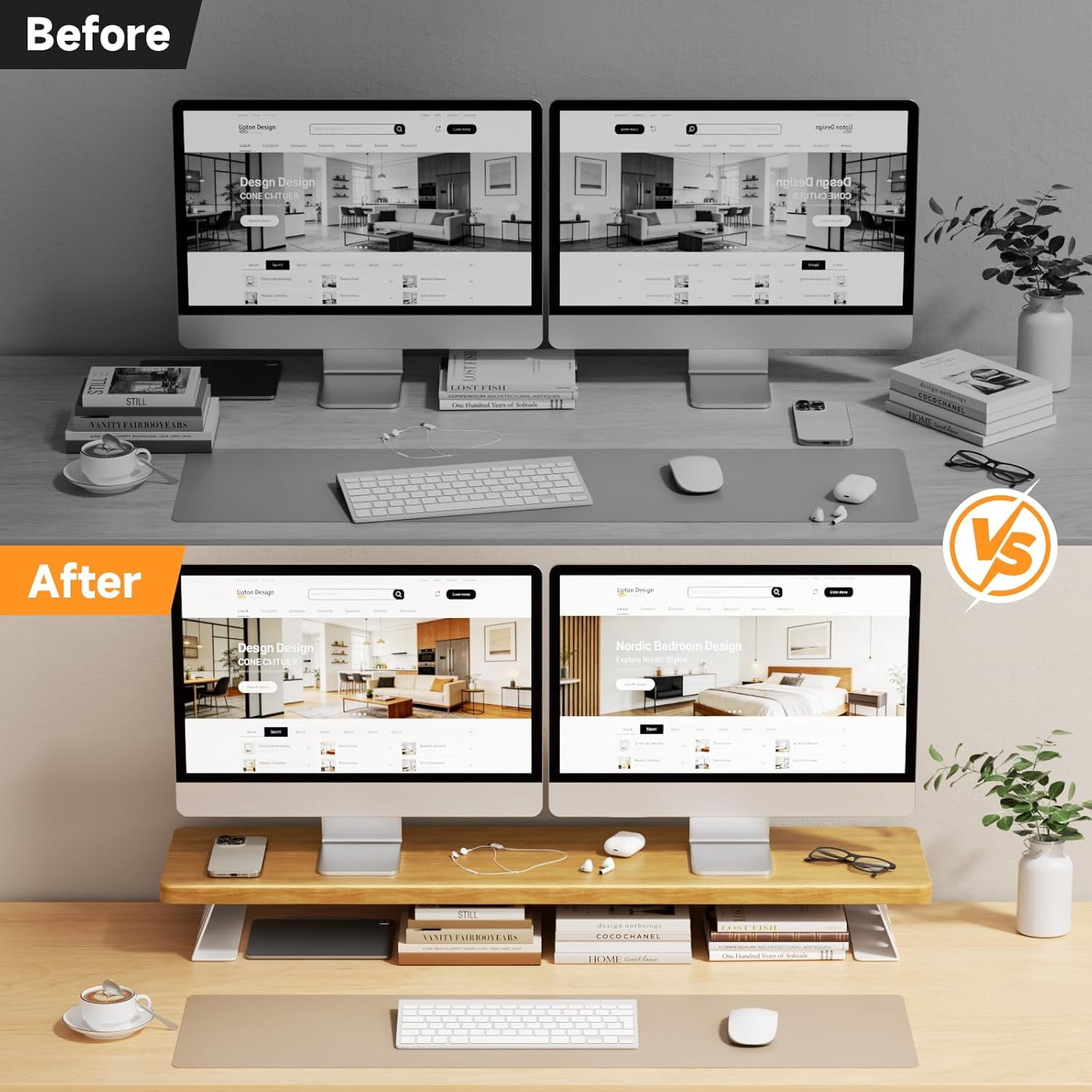 Dual Monitor Stand Riser, 39 Inch Large Wood Monitor Stands for 2 Monitors, Desk Monitor Riser for Computer/Laptop/Printer/TV, Supports  to 220 lbs
