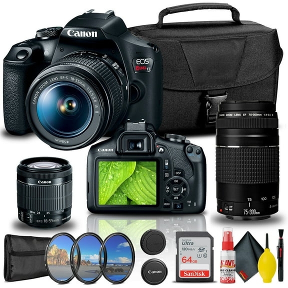 Canon EOS Rebel T7 DSLR Camera with 18-55mm & 75-300mm Lenses, 64GB Card, Bag & Accessory Kit