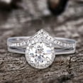 thumbnail image 2 of Diamond Moissanite Engagement Ring Set 3.75 Carat 10mm Round Cut Wedding Bands 10k White Gold Curved Chevron V Matching, 2 of 6